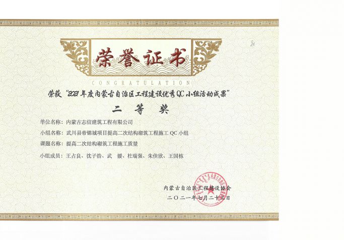 提高二次結(jié)構(gòu)砌筑工程施工質(zhì)量--QC小組二等獎